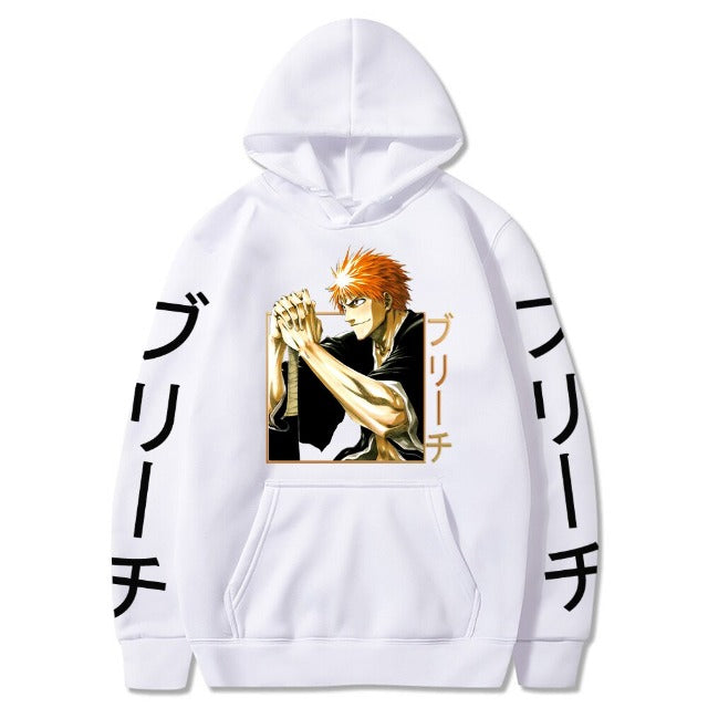 Sweatshirt Ichigo Manga Bleach A Capuche Adulte Homme Femme Longues Manches blanc
