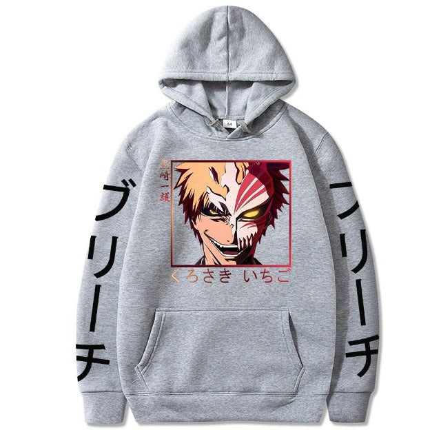 Pull Ichigo Bleach Manga A Capuche Adulte Homme Femme Longues Manches gris