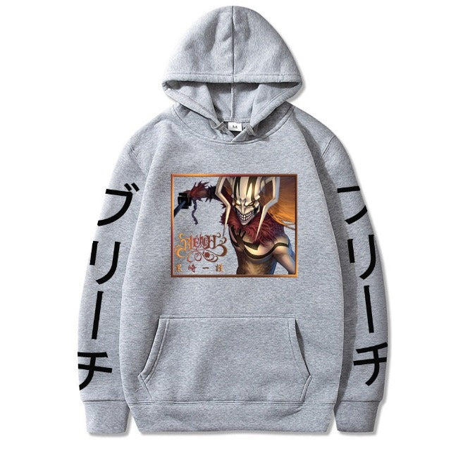 Sweat Ichigo Hollow Manga Bleach A Capuche Adulte Homme Femme Longues Manches gris