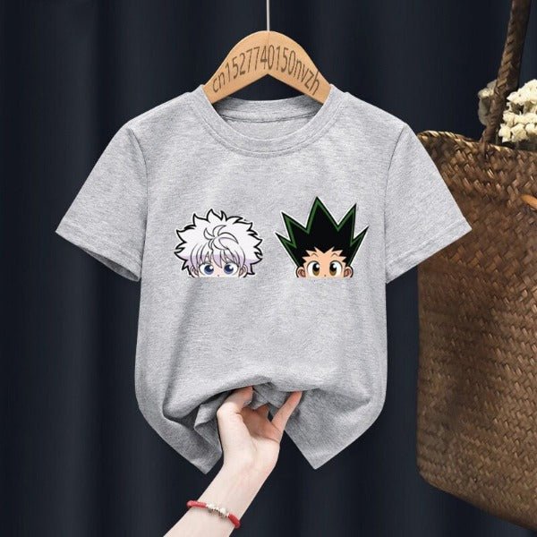 T-shirt Gon Killua Têtes HxH Fille Garçon GRIS