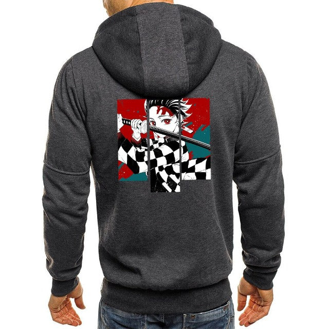 Sweat à Capuche Zippé Demon Slayer gris foncé