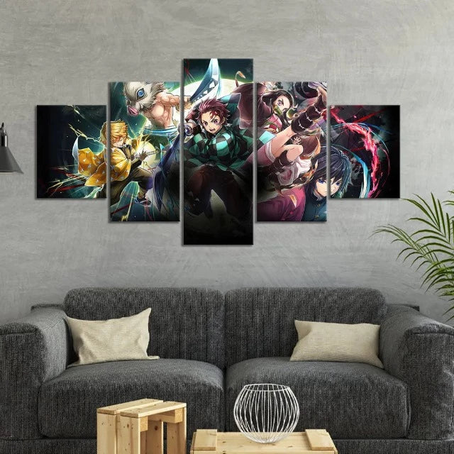 Tableau Toile 5 Pièces Demon Slayer Cadre