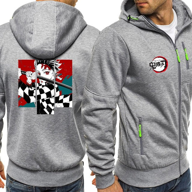 Sweat à Capuche Zippé Demon Slayer gris