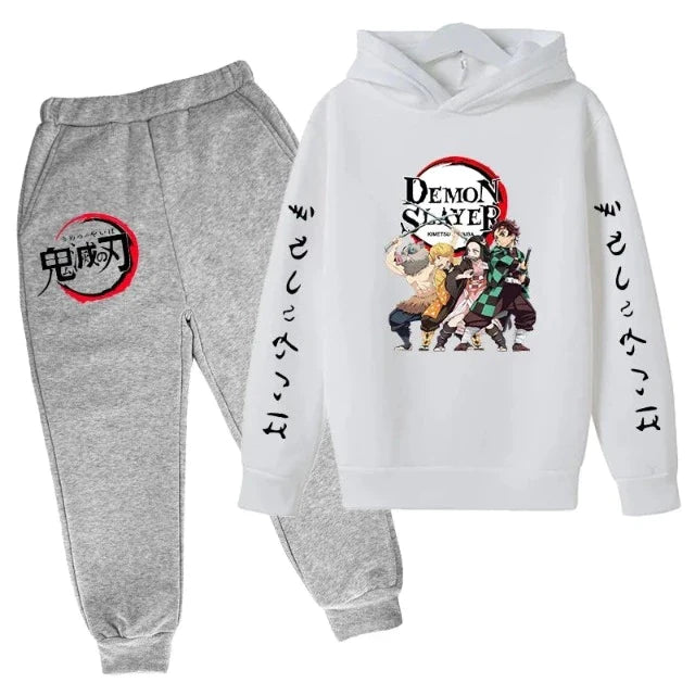 Conjunto de sudadera y pantalón infantil Demon Slayer blanco y gris