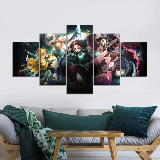 Tableau Toile 5 Pièces Demon Slayer Cadre