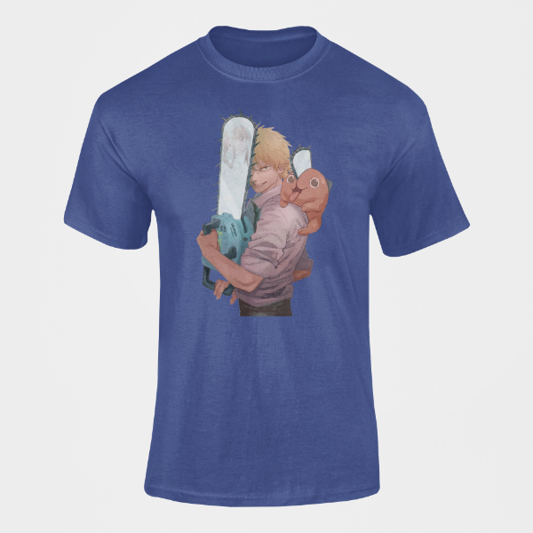 T-shirt Pochita et Denji Chainsaw Man bleu