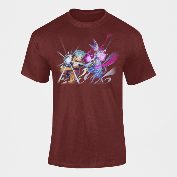 T-shirt Beerus vs Goku Dragon Ball bordeaux