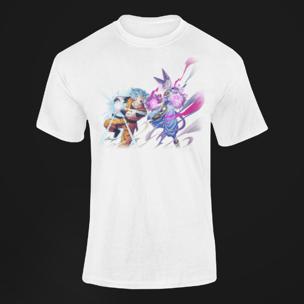 T-shirt Beerus vs Goku Dragon Ball blanc