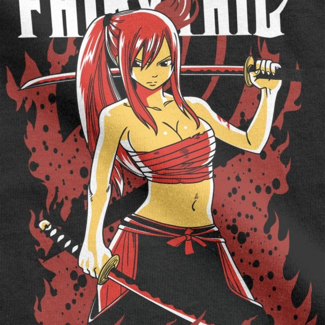 T-Shirt Manga Fairy Tail Erza Floqué Adulte Homme Femme Courtes Manches