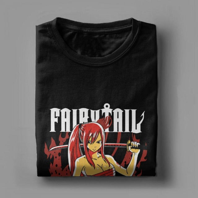 Fairy Tail Erza beflocktes Manga-T-Shirt für Erwachsene, Herren und Damen, kurze Ärmel