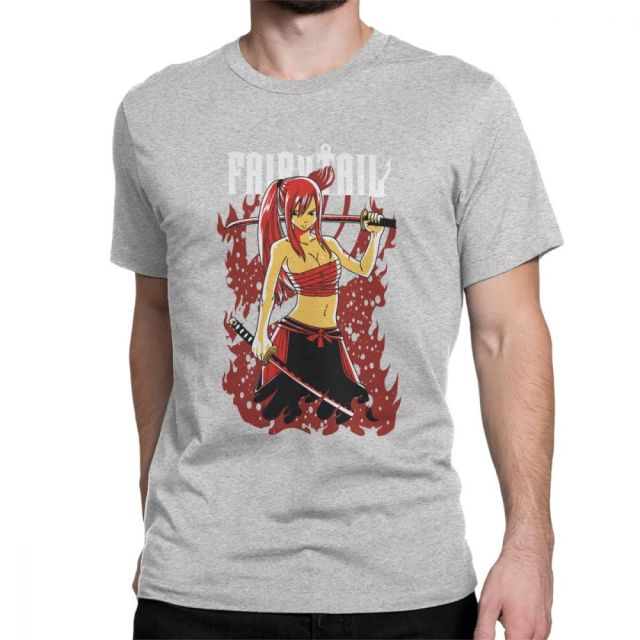 Fairy Tail Erza beflocktes Manga-T-Shirt für Erwachsene, Herren und Damen, kurze Ärmel