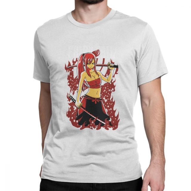 Fairy Tail Erza beflocktes Manga-T-Shirt für Erwachsene, Herren und Damen, kurze Ärmel