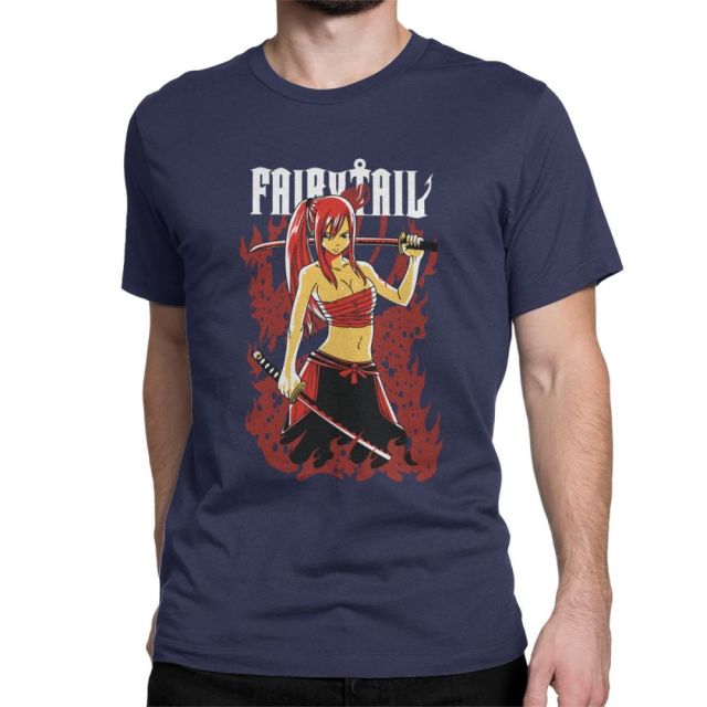 Fairy Tail Erza beflocktes Manga-T-Shirt für Erwachsene, Herren und Damen, kurze Ärmel