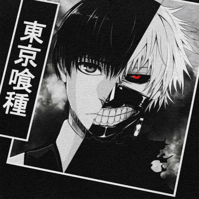 T-Shirt Manga Tokyo Ghoul Ken Kaneki Floqué Adulte Homme Femme Courtes Manches