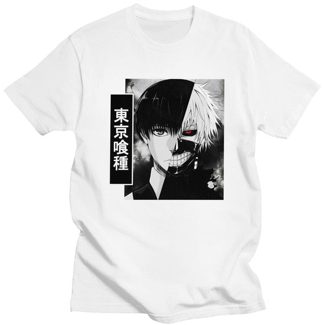T-Shirt Manga Tokyo Ghoul Ken Kaneki Floqué Adulte Homme Femme Courtes Manches