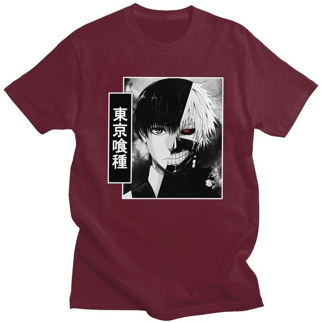 T-Shirt Manga Tokyo Ghoul Ken Kaneki Floqué Adulte Homme Femme Courtes Manches