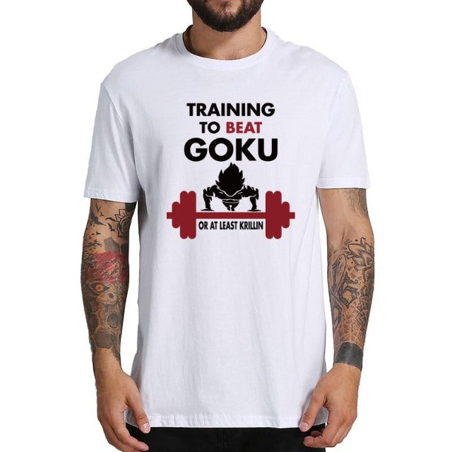 Camiseta flocada Training To Beat Goku para adultos, hombres y mujeres, Manga corta, Manga Dragon Ball Z