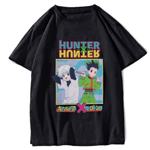 Hunter x Hunter Gon und Kirua beflocktes Manga-T-Shirt für Erwachsene, Männer und Frauen, kurze Ärmel