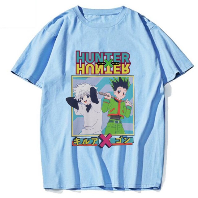 Hunter x Hunter Gon und Kirua beflocktes Manga-T-Shirt für Erwachsene, Männer und Frauen, kurze Ärmel