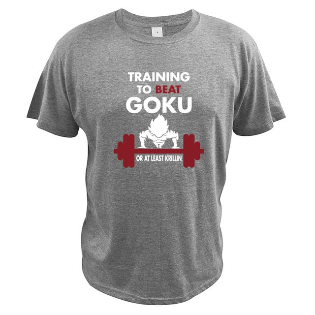 Camiseta flocada Training To Beat Goku para adultos, hombres y mujeres, Manga corta, Manga Dragon Ball Z