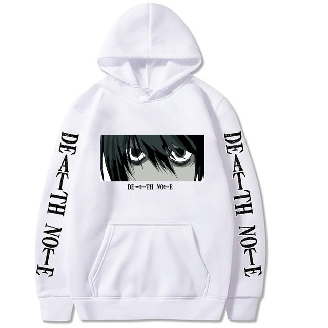 Pull L Manga Death Note A Capuche Adulte Homme Femme Longues Manches blanc