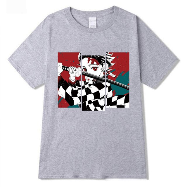 T-shirt Manga Demon Slayer (4 colori) floccata per uomo adulto e donna a maniche corte