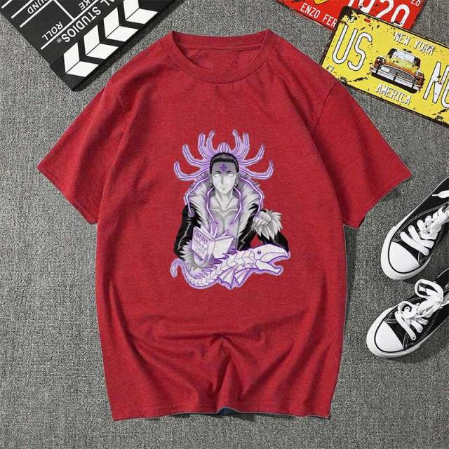 Camiseta Manga Hunter X Hunter Chrollo Lucilfer flocado adultos hombres mujeres Mangas cortas
