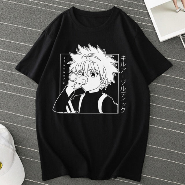 Killua Manga HxH flocado camiseta adultos hombres mujeres manga corta