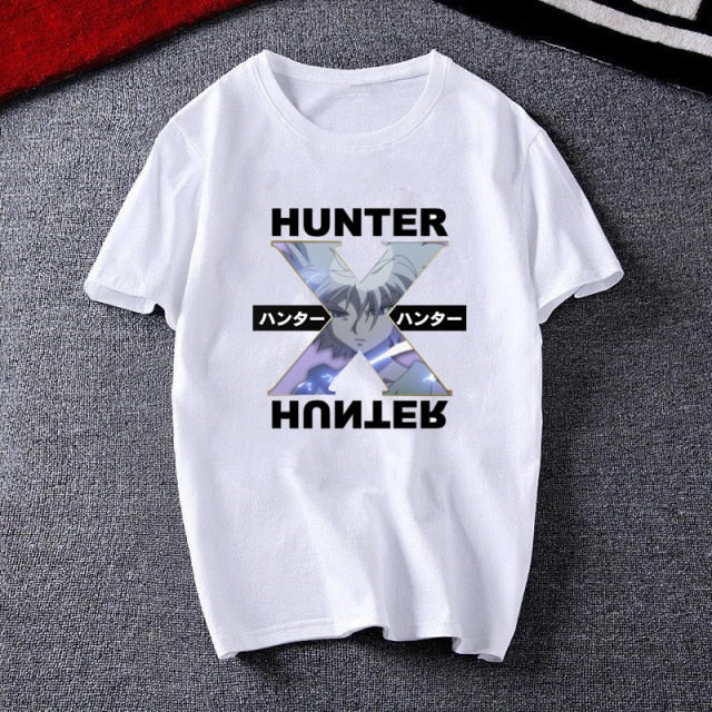 T-Shirt Manga Hunter x Hunter Blanc Floqué Adulte Homme Femme Courtes Manches
