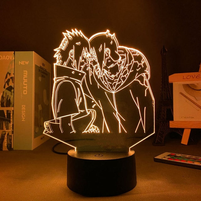 Lampada al neon a LED Sasuke e Itachi per la decorazione del comodino o dell'ufficio Manga Naruto