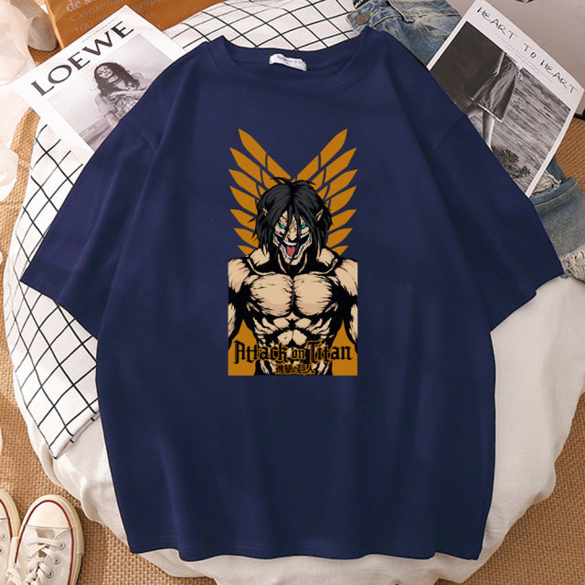T-shirt Eren Titan Assaillant Attaque des Titans Floqué Adulte Homme Femme Courtes Manches Manga