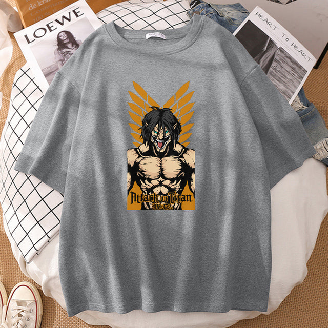 T-shirt Eren Titan Assaillant Attaque des Titans Floqué Adulte Homme Femme Courtes Manches Manga