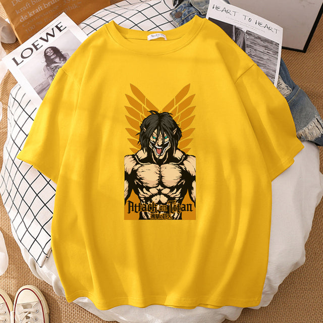 T-shirt Eren Titan Assaillant Attaque des Titans Floqué Adulte Homme Femme Courtes Manches Manga