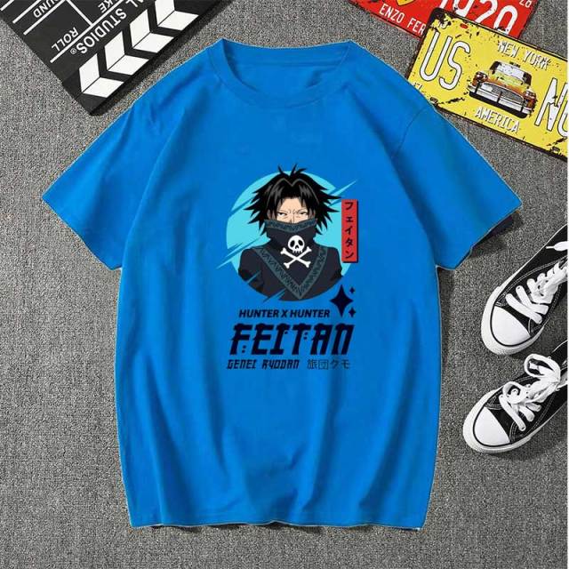 Feitan Manga Hunter x Hunter Beflocktes T-Shirt für Erwachsene, Herren und Damen, kurzärmelig