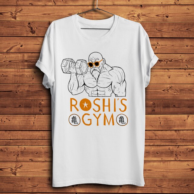 Impresionante camiseta de tortuga Roshi's Gym DBZ flocado adultos hombres mujeres mangas cortas