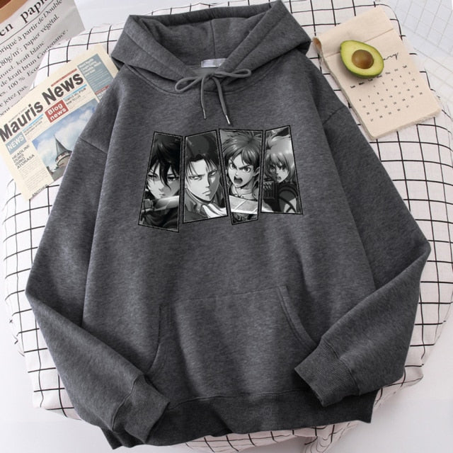 Pull Armin Eren Mikasa Levi Attaque Des Titans gris foncé