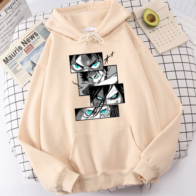 Sweat A Capuche Eren Jaeger Attack on Titan Adulte Homme Femme Longues Manches Manga AOT beige