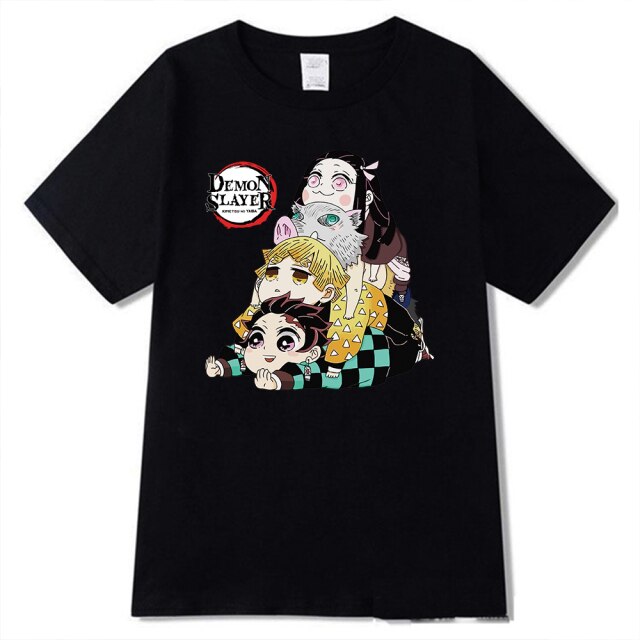 Camiseta Manga Demon Slayer (4 colores) flocado adultos hombres mujeres mangas cortas