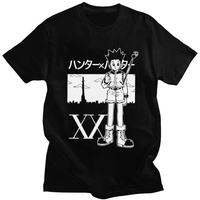 Gon Manga Hxh Beflocktes T-Shirt für Erwachsene, Herren und Damen, kurzärmelig