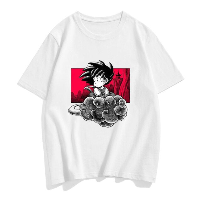 Camiseta de manga corta para hombre y mujer, Goku, nube mágica, Dragon Ball flocado, adulto