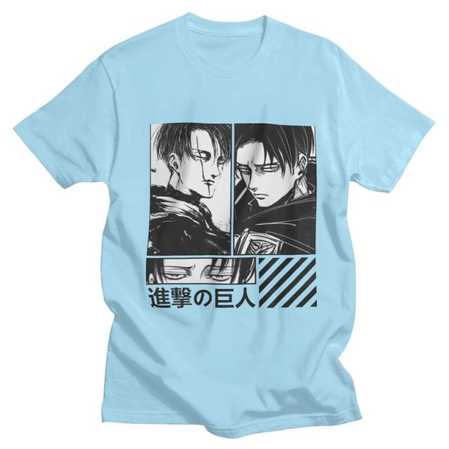 T-shirt Levi Ackerman Attack On Titan Floqué Adulte Homme Femme Courtes Manches Manga AOT