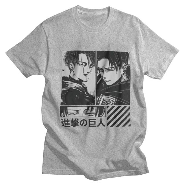 T-shirt Levi Ackerman Attack On Titan Floqué Adulte Homme Femme Courtes Manches Manga AOT