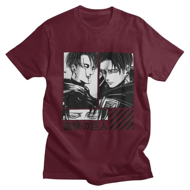 T-shirt Levi Ackerman Attack On Titan Floqué Adulte Homme Femme Courtes Manches Manga AOT