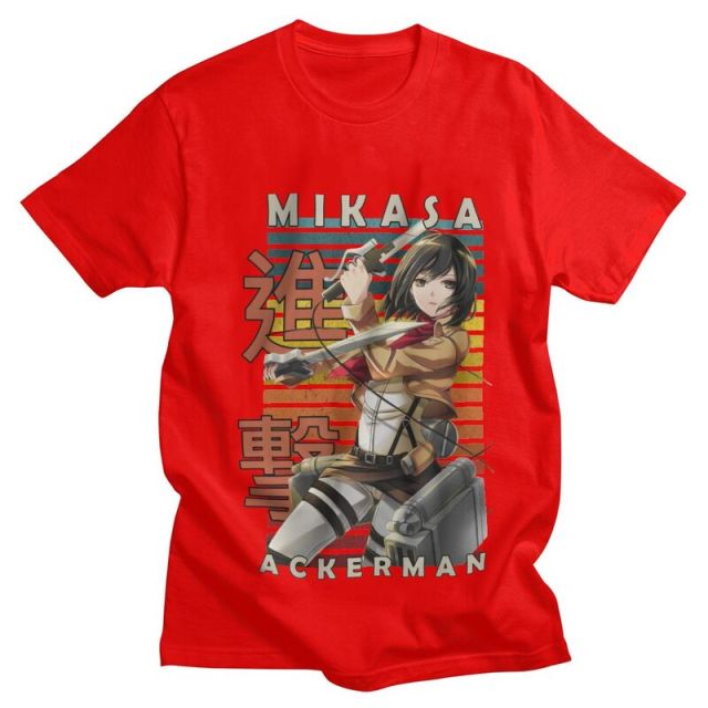 T-shirt Mikasa Ackerman Lames Attaque des Titans Floqué Adulte Homme Femme Courtes Manches Manga