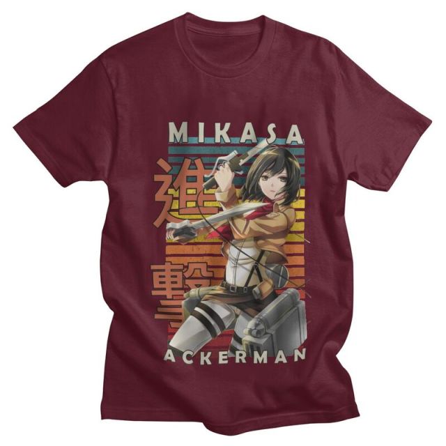 Camiseta Mikasa Ackerman Blades Attack on Titan flocado adultos hombres mujeres Manga corta Manga