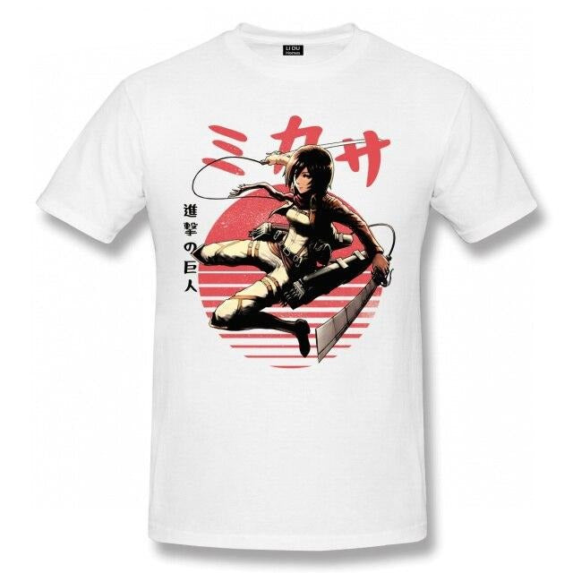 Attack On Titan Mikasa Ackerman flocado camiseta adultos hombres mujeres Manga corta Manga AOT