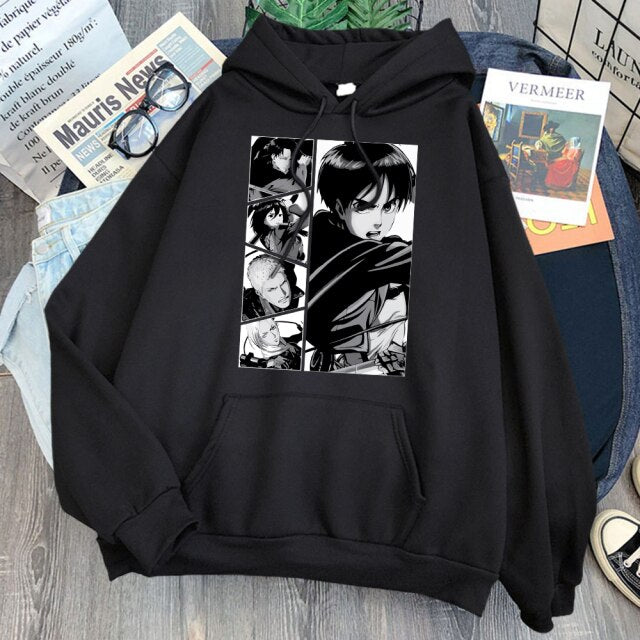 Sweat AOT Personnages Adulte Homme Femme Longues Manches Manga noir