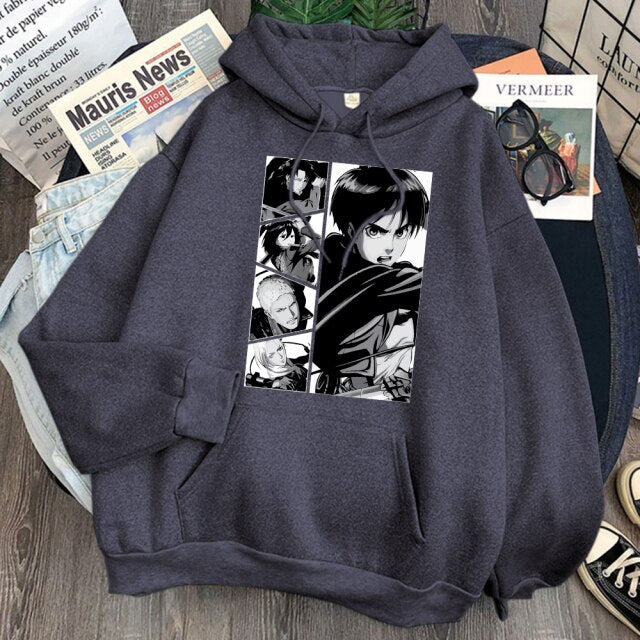 Sweat AOT Personnages Adulte Homme Femme Longues Manches Manga  gris