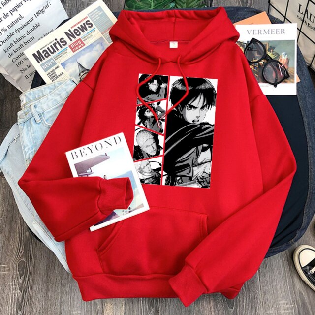 Sweat AOT Personnages Adulte Homme Femme Longues Manches Manga rouge