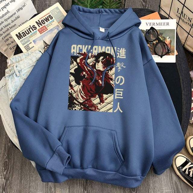 Sweat Levi Ackerman Attack On Titan Adulte Homme Femme Longues Manches Manga AOT bleu